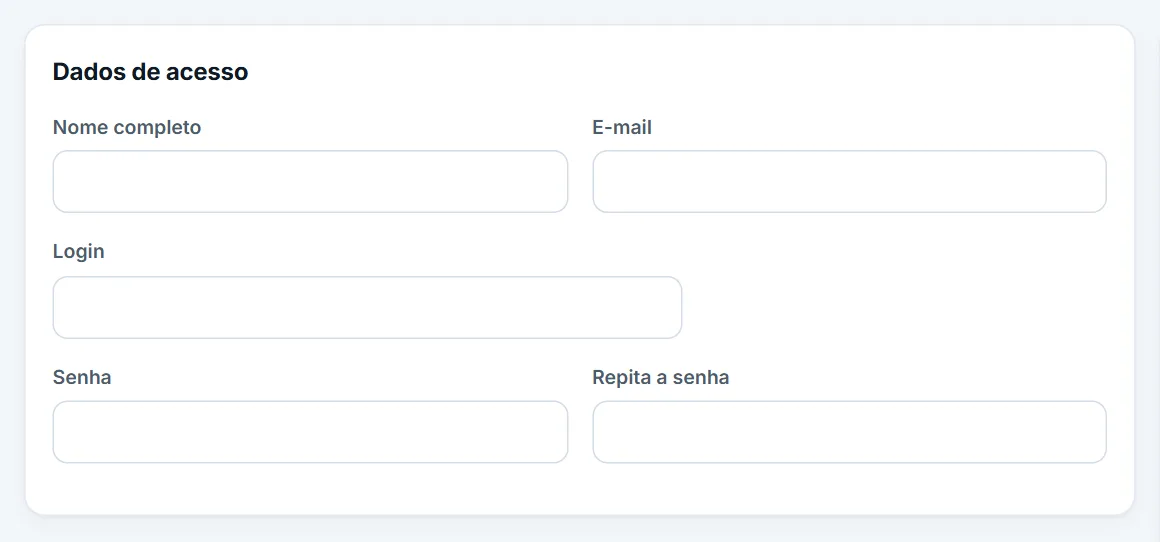 Novo usuário: dados de acesso