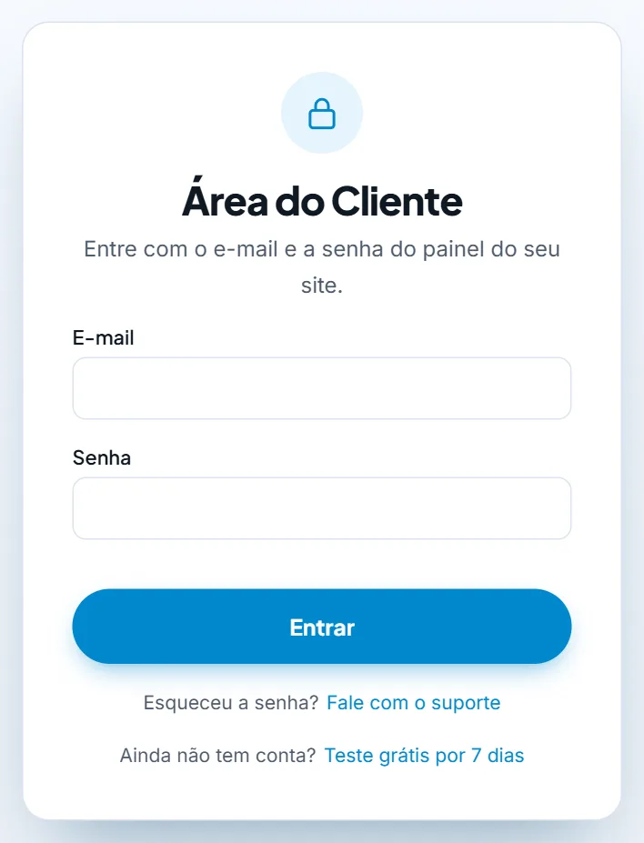 Tela de entrada da Área do Cliente