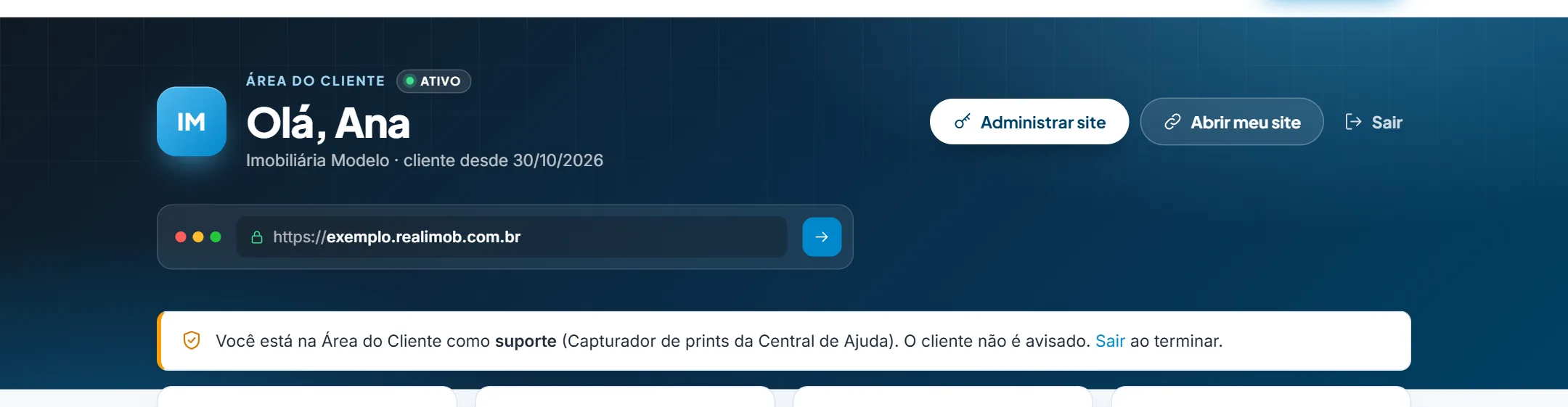 Topo da Área do Cliente