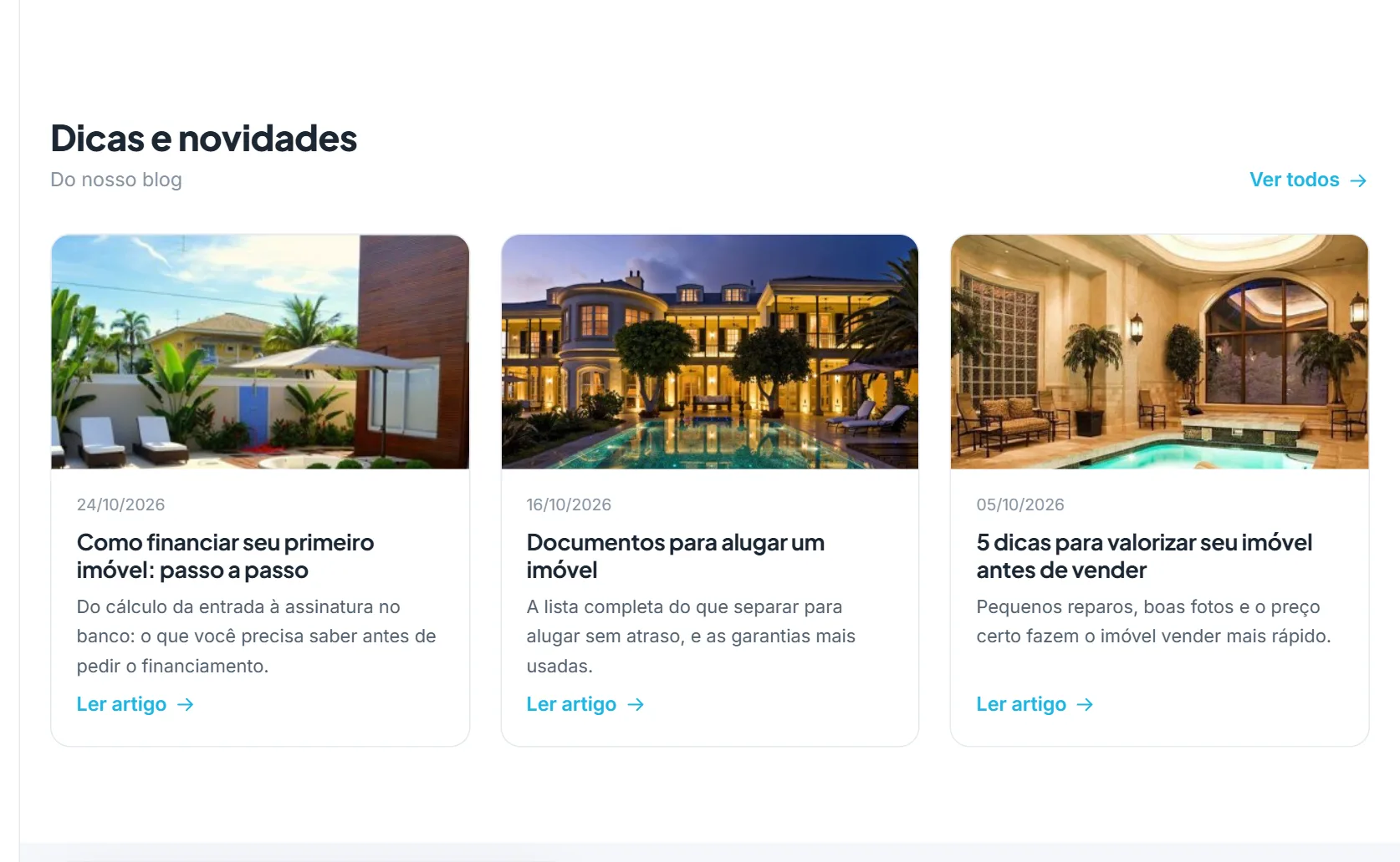 O bloco "Últimos artigos do blog" na prévia da página