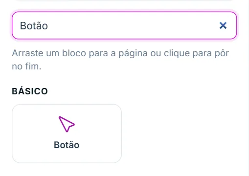 Aba "+ Adicionar": procurando o bloco Botão