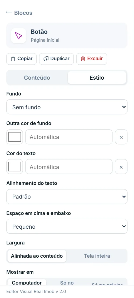 Aba Estilo do bloco Botão