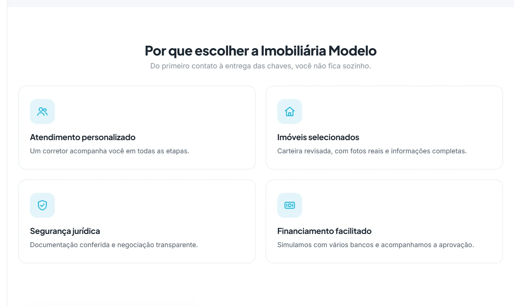O bloco "Diferenciais" na prévia da página