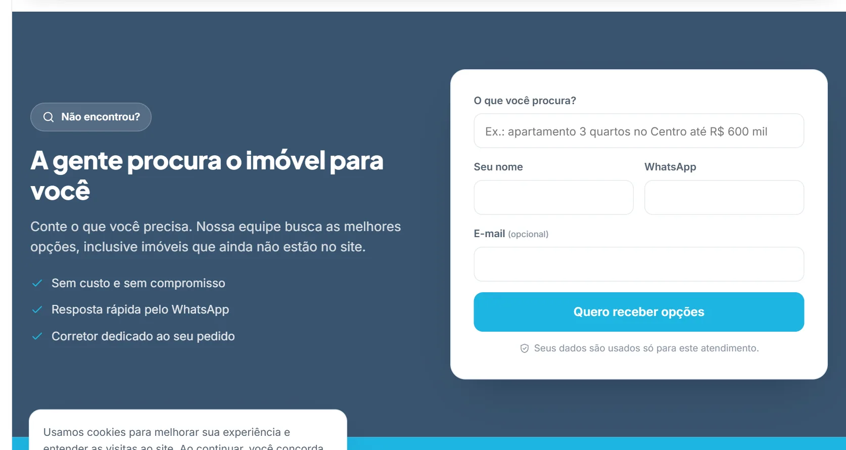O bloco Encomende seu imóvel na prévia do site