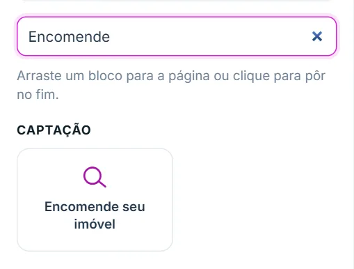 Aba "+ Adicionar": procurando o bloco Encomende seu imóvel