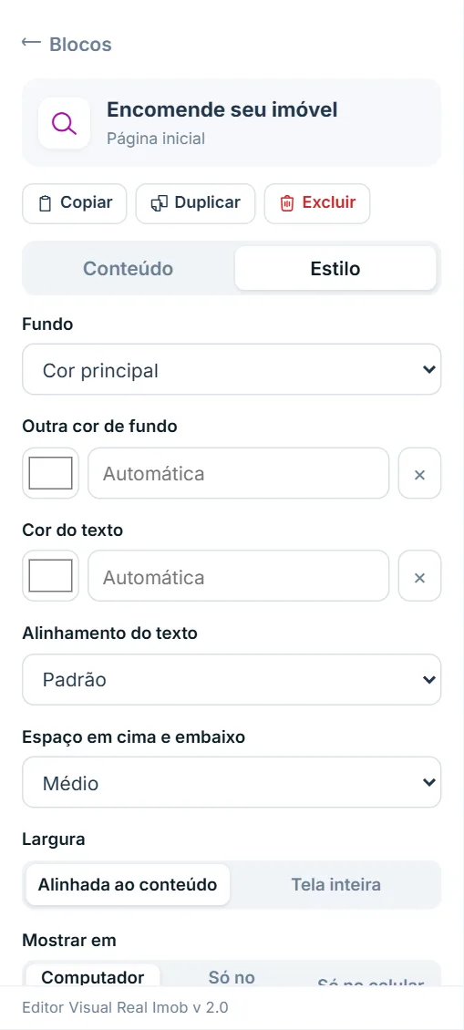 Aba Estilo do bloco Encomende seu imóvel