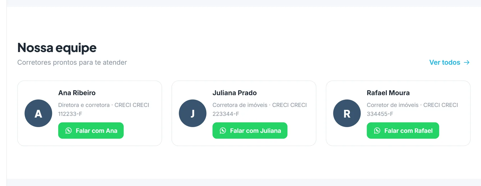 O bloco "Equipe" na prévia da página