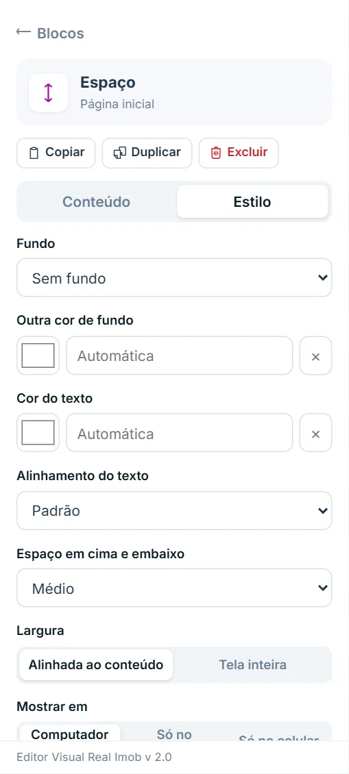 Aba Estilo do bloco Espaço