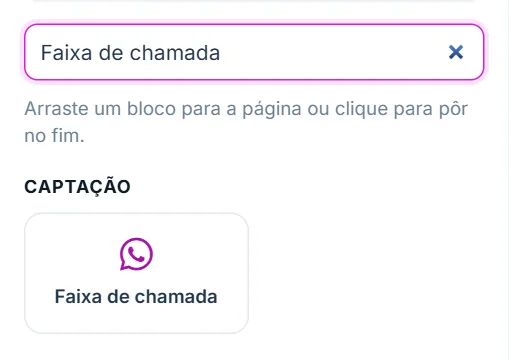 Aba "+ Adicionar": procurando o bloco Faixa de chamada
