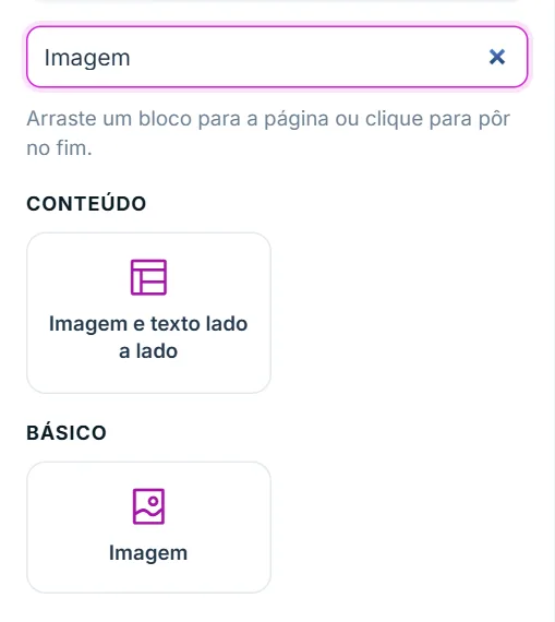 Aba "+ Adicionar": procurando o bloco Imagem