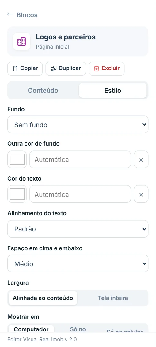 Aba Estilo do bloco Logos e parceiros