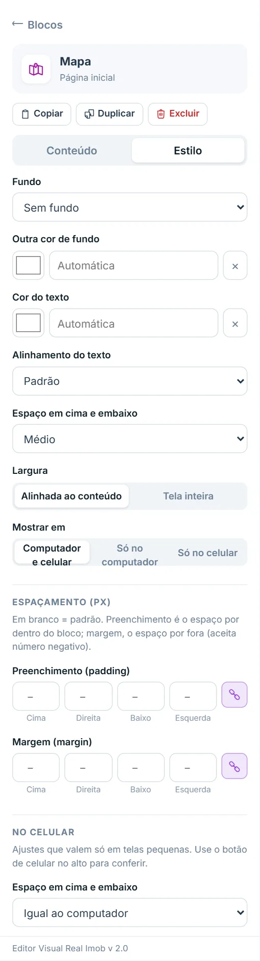Aba Estilo do bloco Mapa