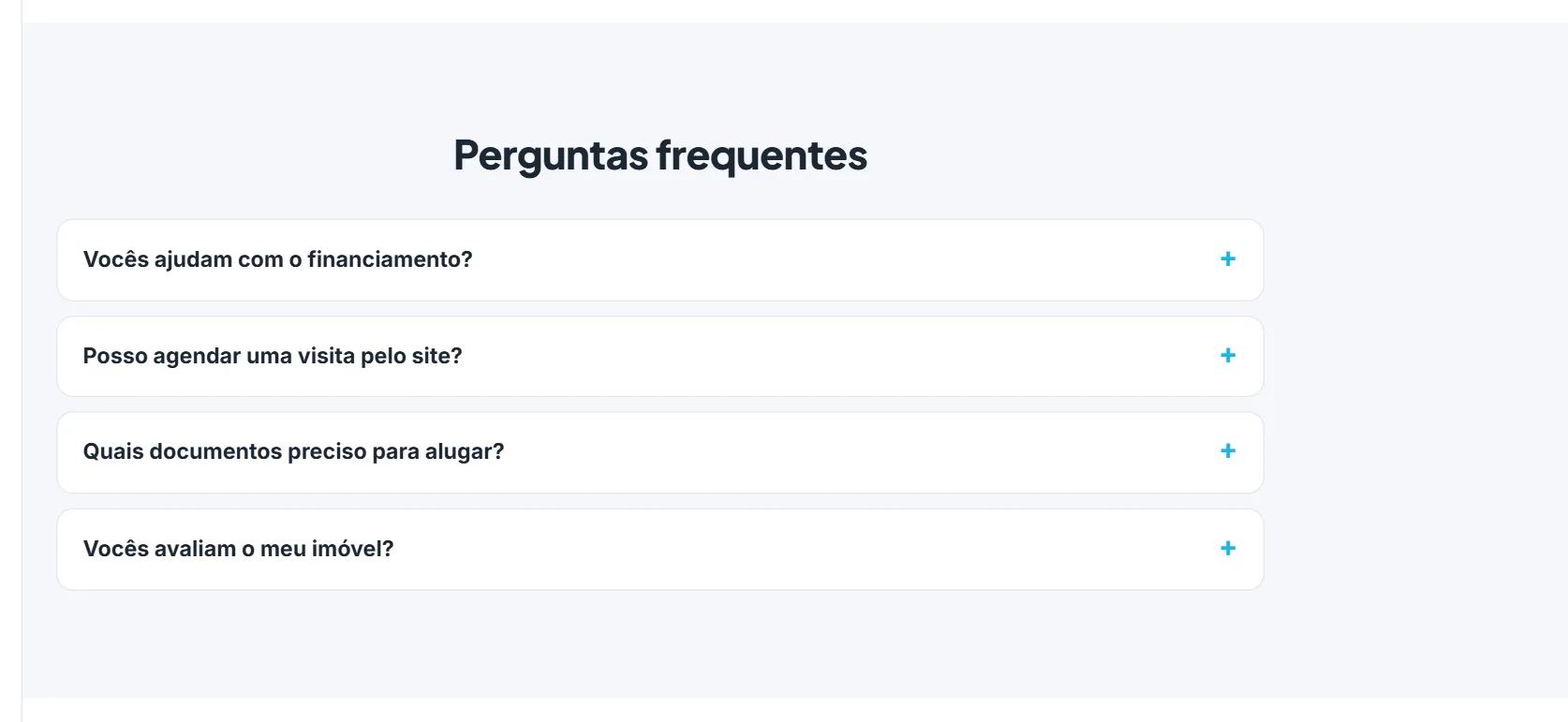O bloco "Perguntas frequentes" na prévia da página