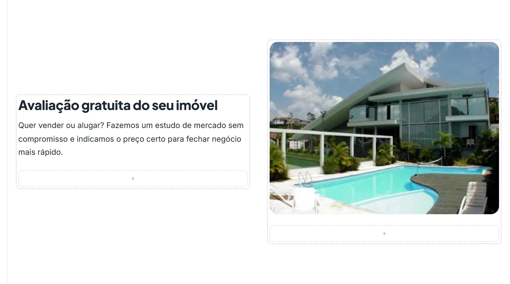 O bloco "Seção com colunas" na prévia da página