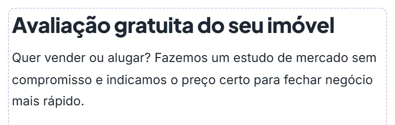 O bloco "Título e texto" na prévia da página