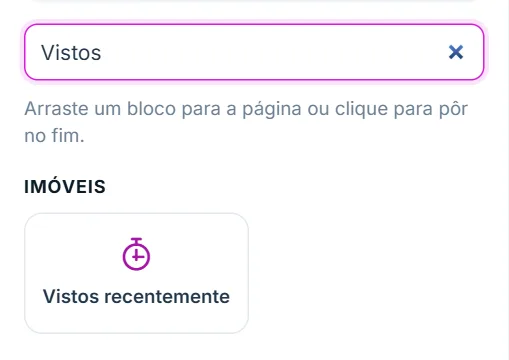 Aba "+ Adicionar" do Editor visual, com o bloco "Vistos recentemente" na lista