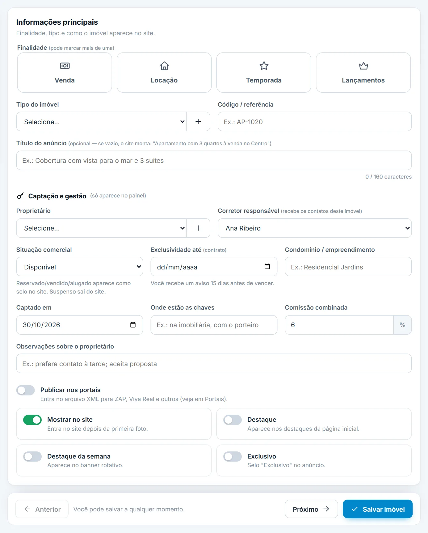 Etapa 1: captação, situação e publicação