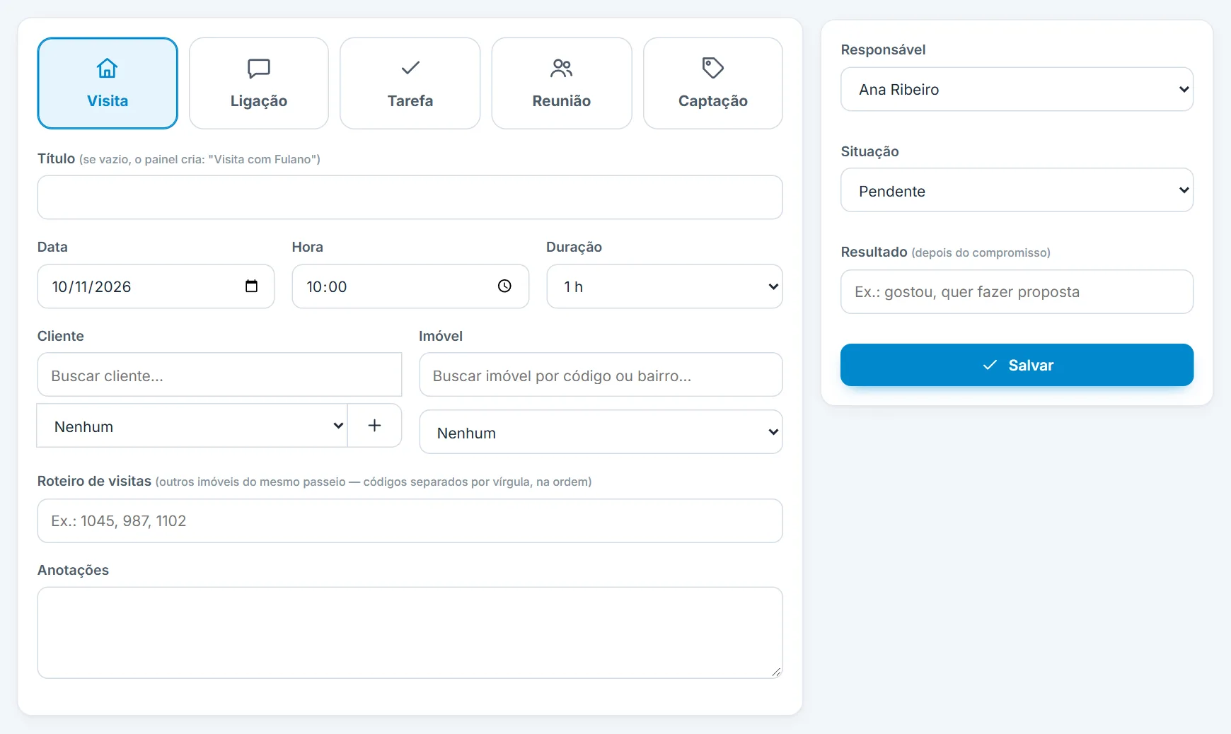 Novo compromisso aberto pelo dia do calendário