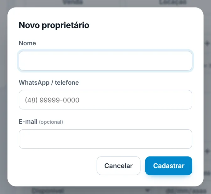 Janela de novo proprietário