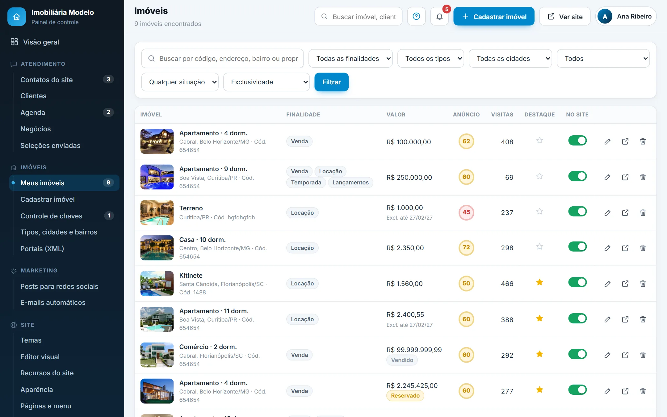 Filtro de exclusividade na lista