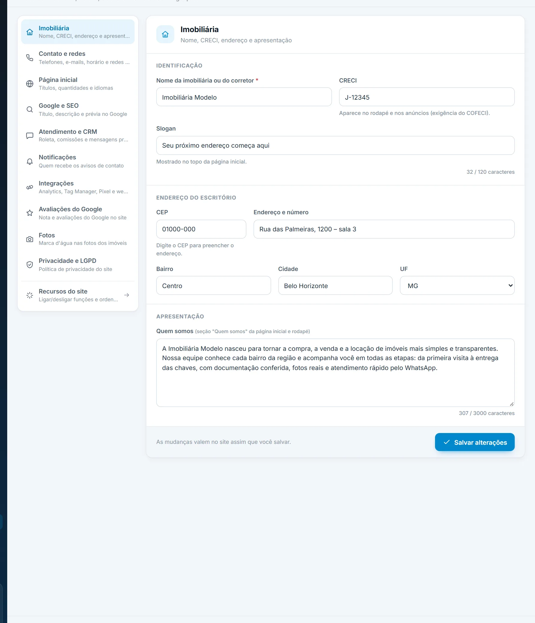 Configurações › Imobiliária