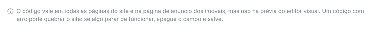 Aviso sobre o código personalizado