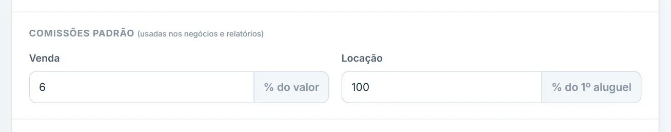 Comissões padrão