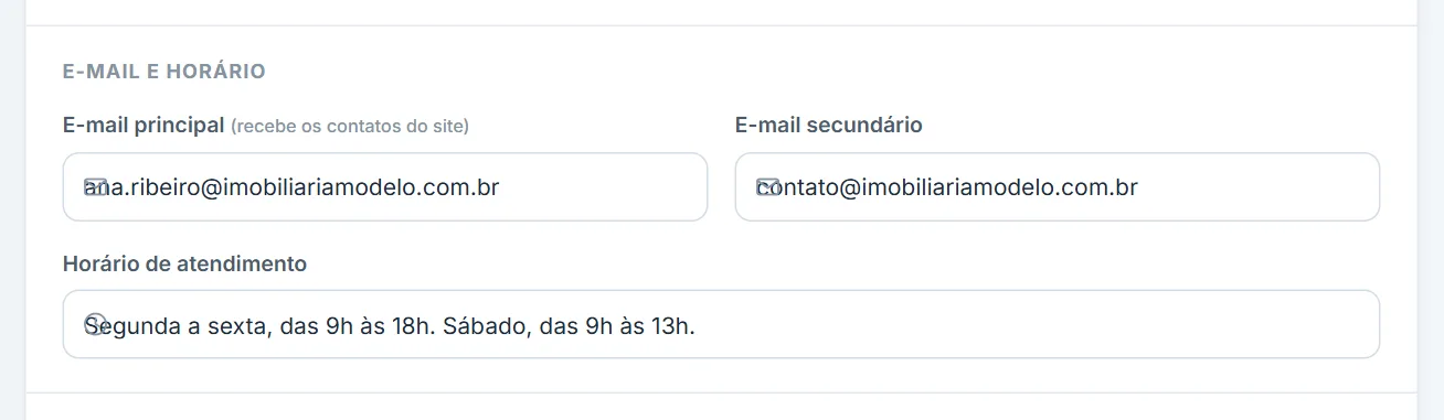 E-mails e horário de atendimento
