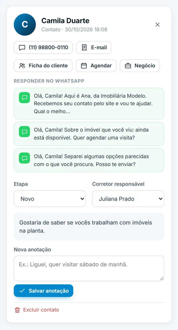 Detalhes de um contato