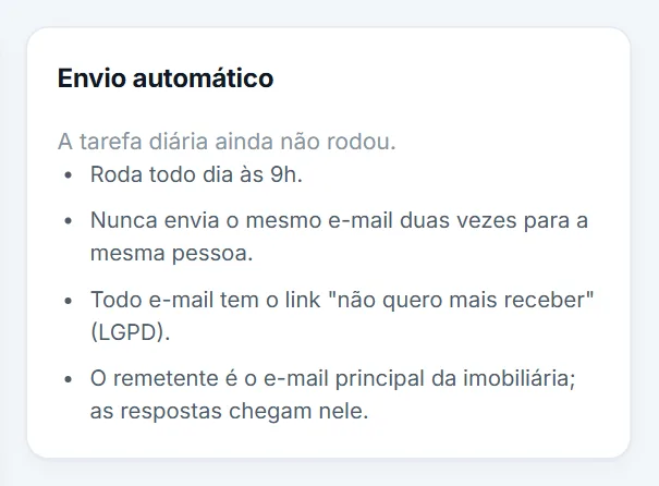Quadro "Envio automático"