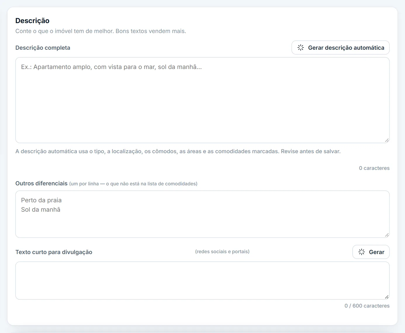 Diferenciais e texto curto