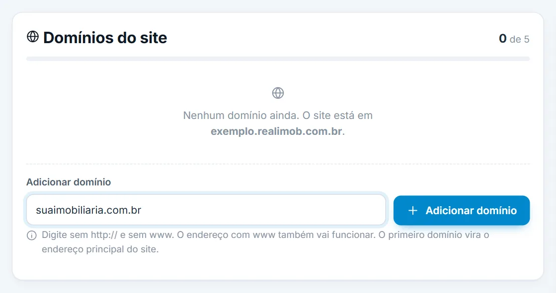 Adicionar um domínio