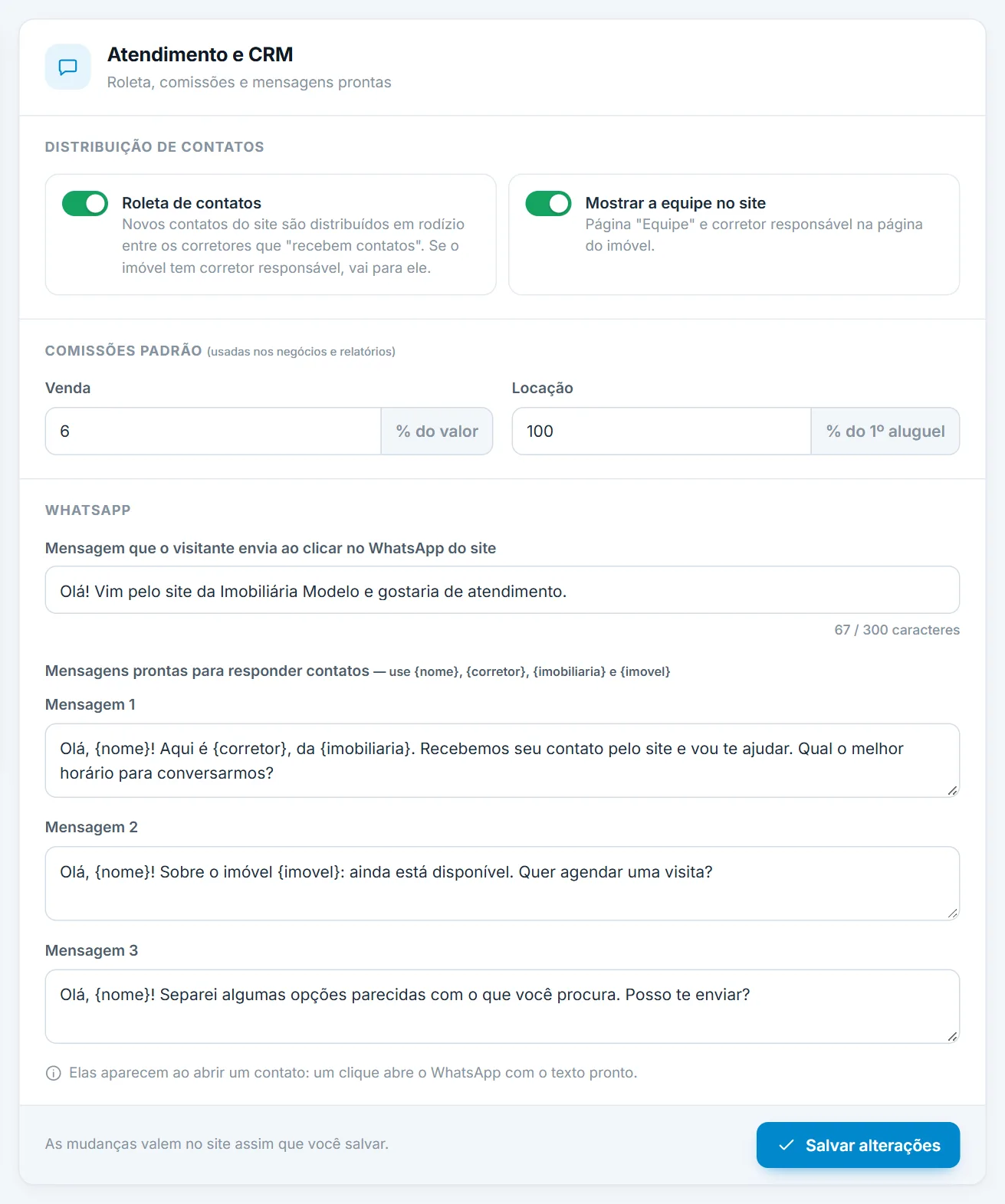 Configurações › Atendimento e CRM