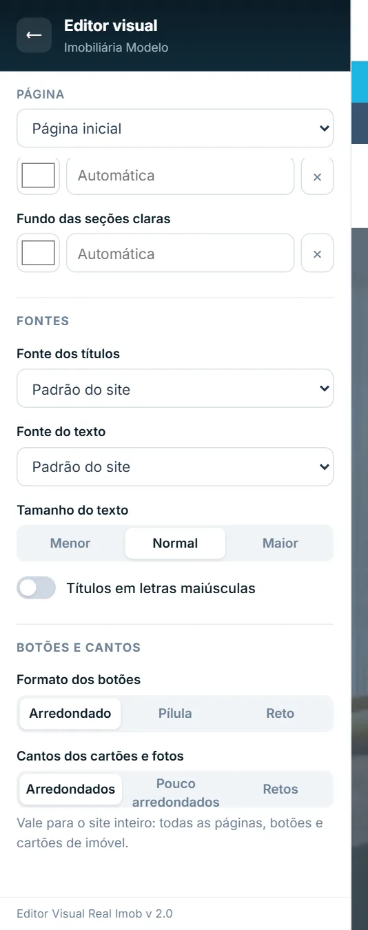 Tamanho do texto e títulos em maiúsculas