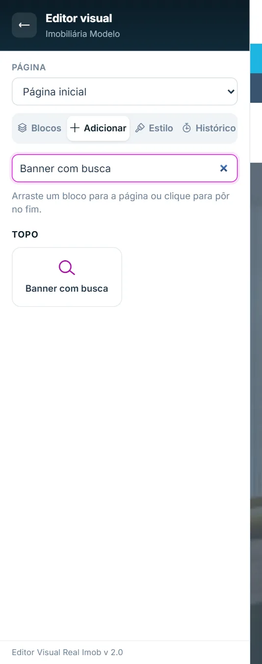Aba Adicionar com a biblioteca de blocos