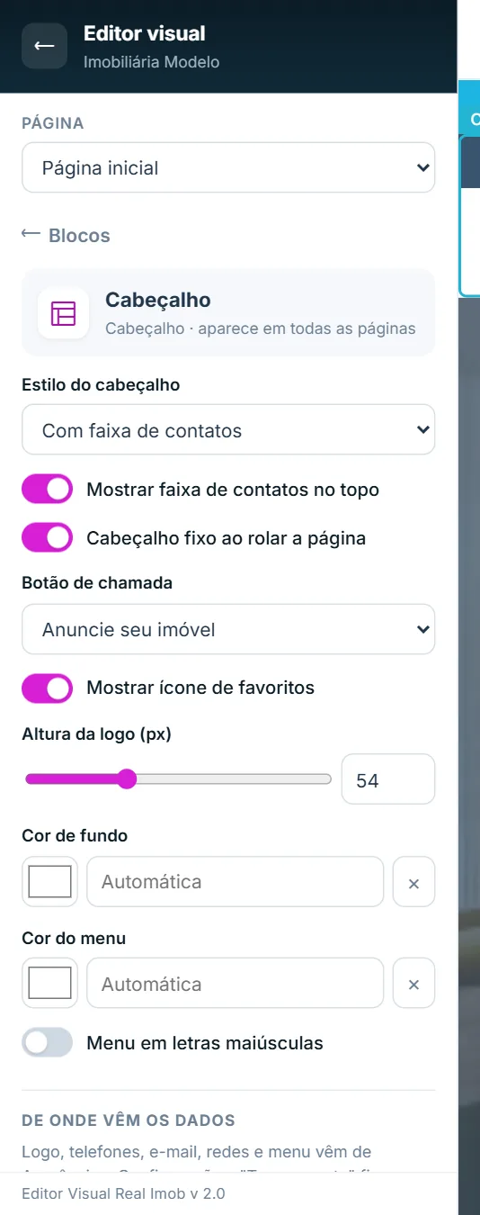Opções de faixa, fixação, botão e favoritos