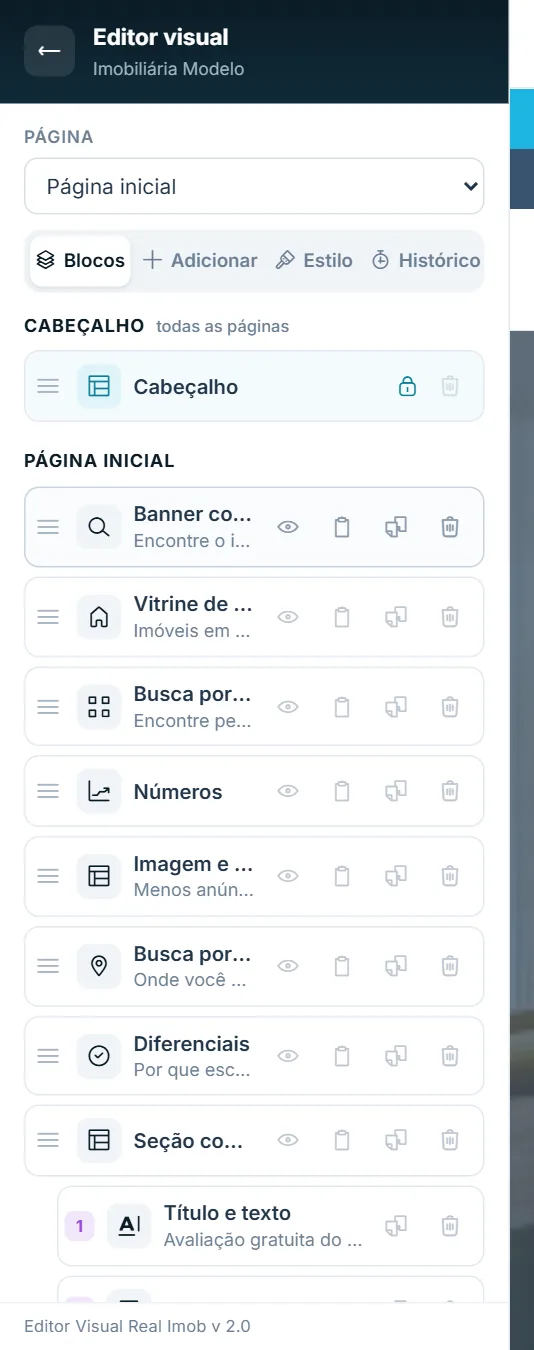 Uma linha da lista, com todos os botões