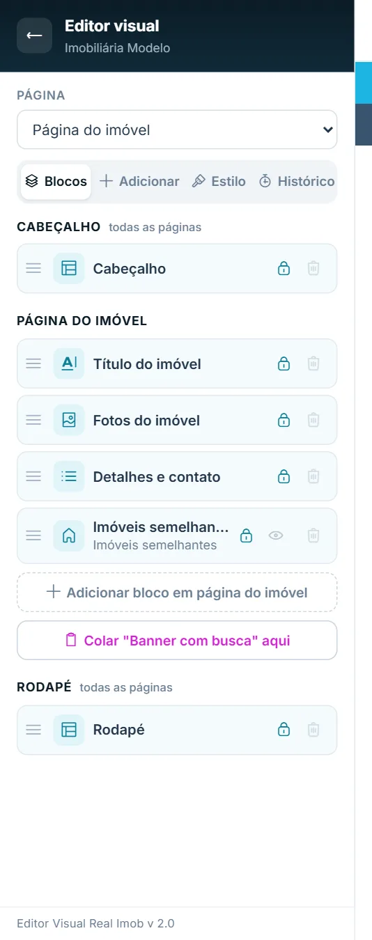 Camadas da página do imóvel