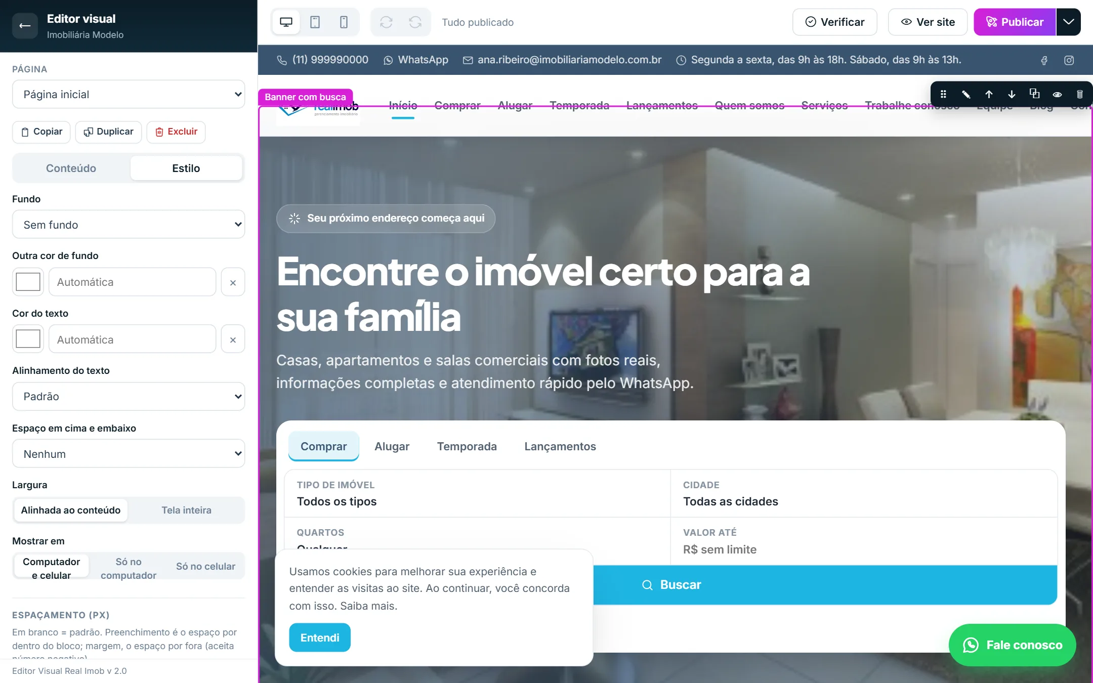Texto centralizado na prévia