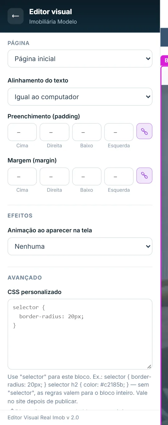 Grupo Efeitos da aba Estilo