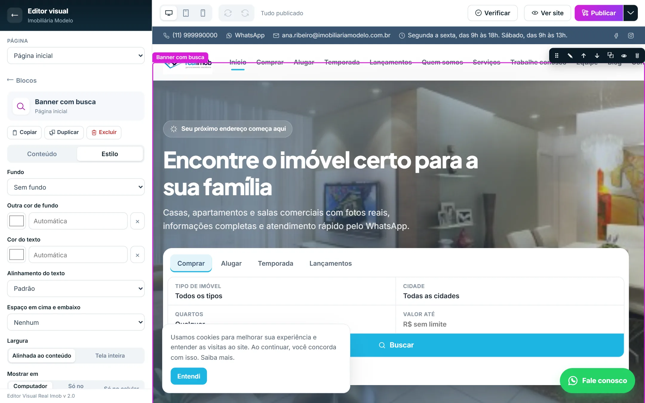 Prévia e botão Verificar para conferir o contraste