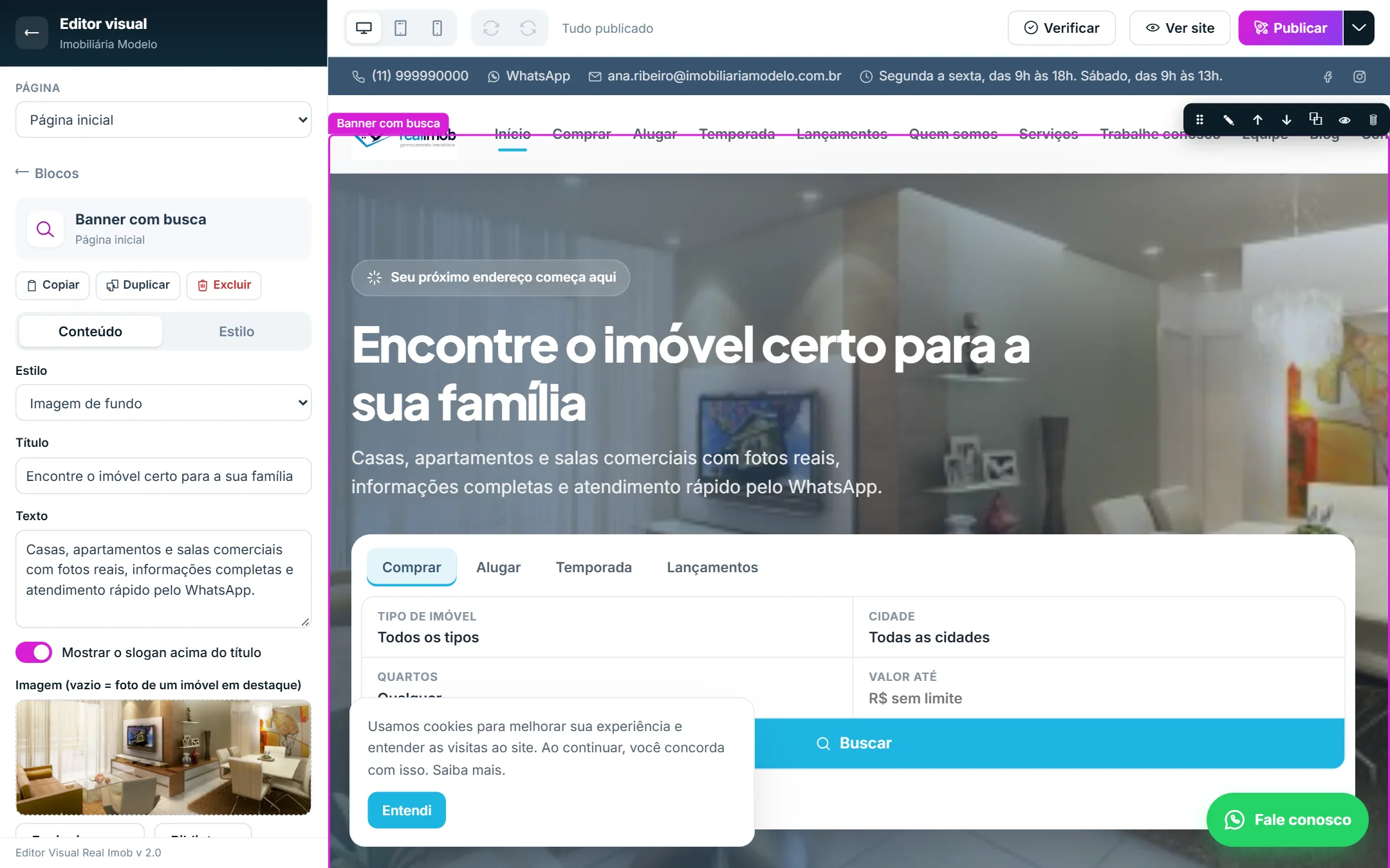 Barra do bloco na prévia com o ícone de duplicar