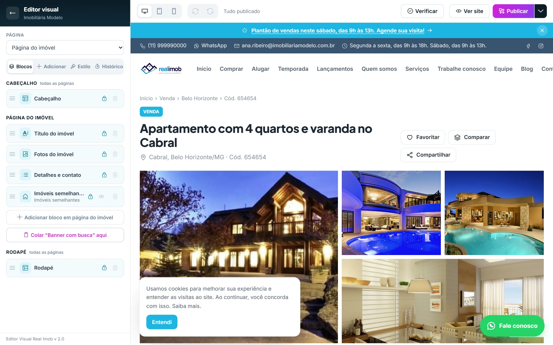 Página do imóvel: as quatro partes fixas na aba Blocos