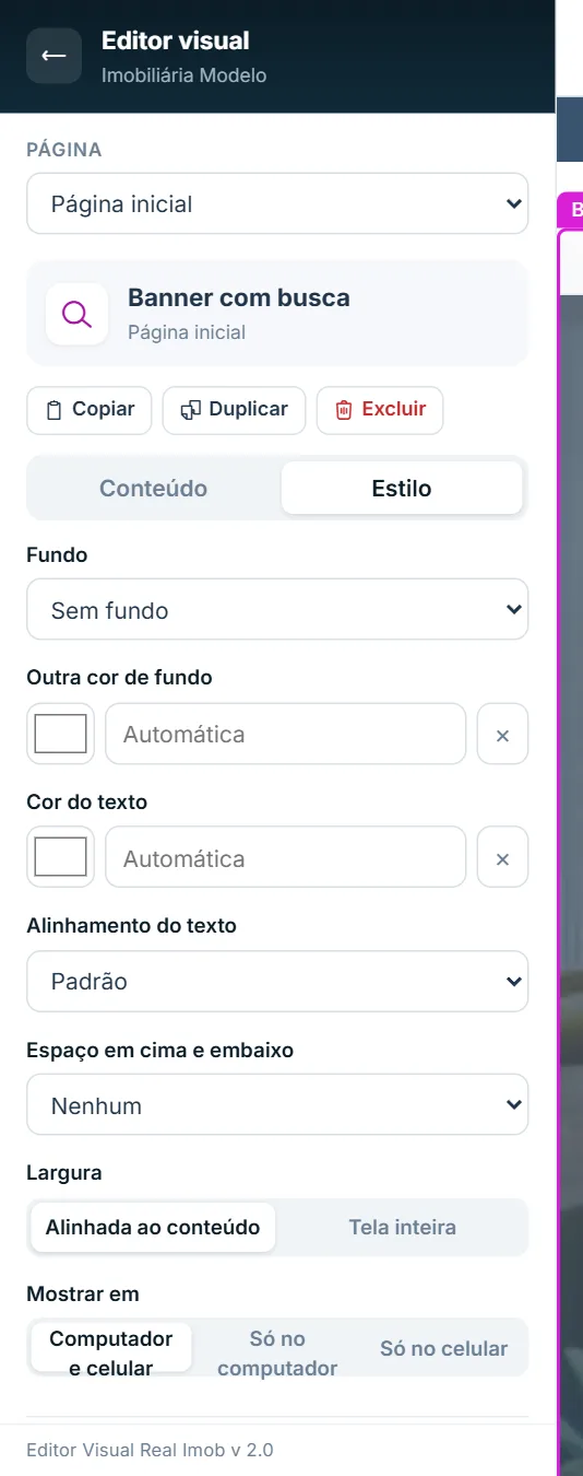 Aba Estilo do bloco: fundo e cor do texto para corrigir contraste