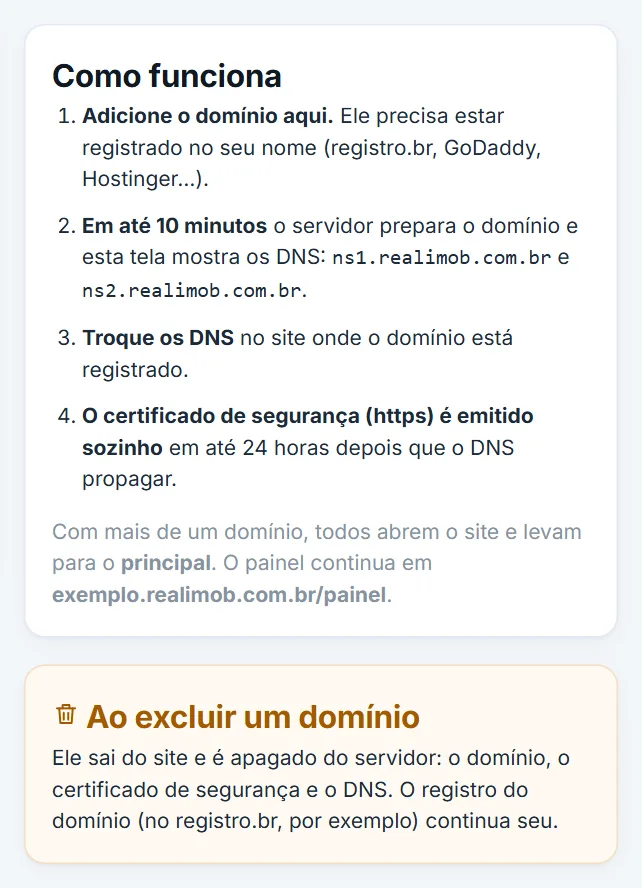 Aviso sobre o que a exclusão faz