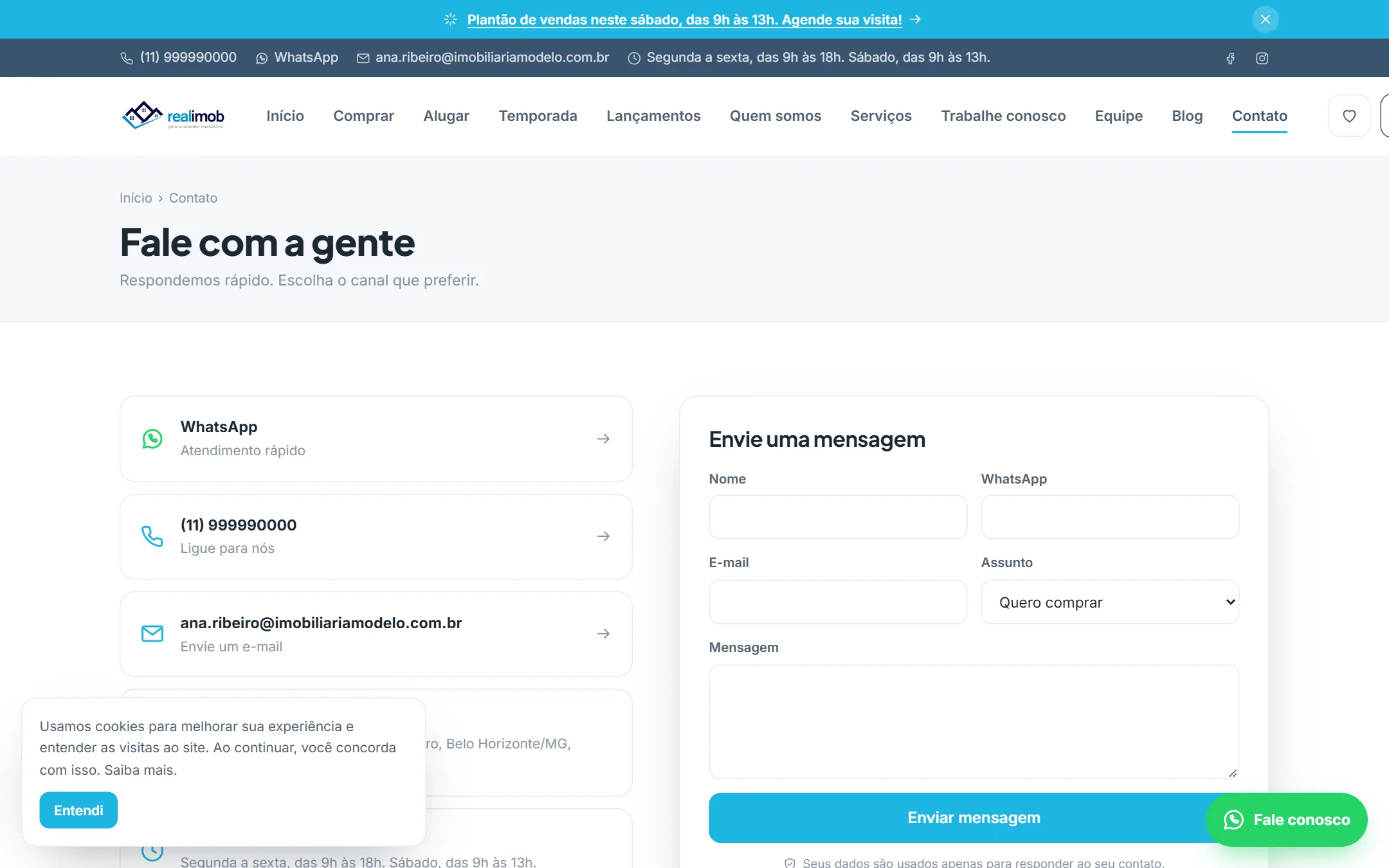 Página de contato do site