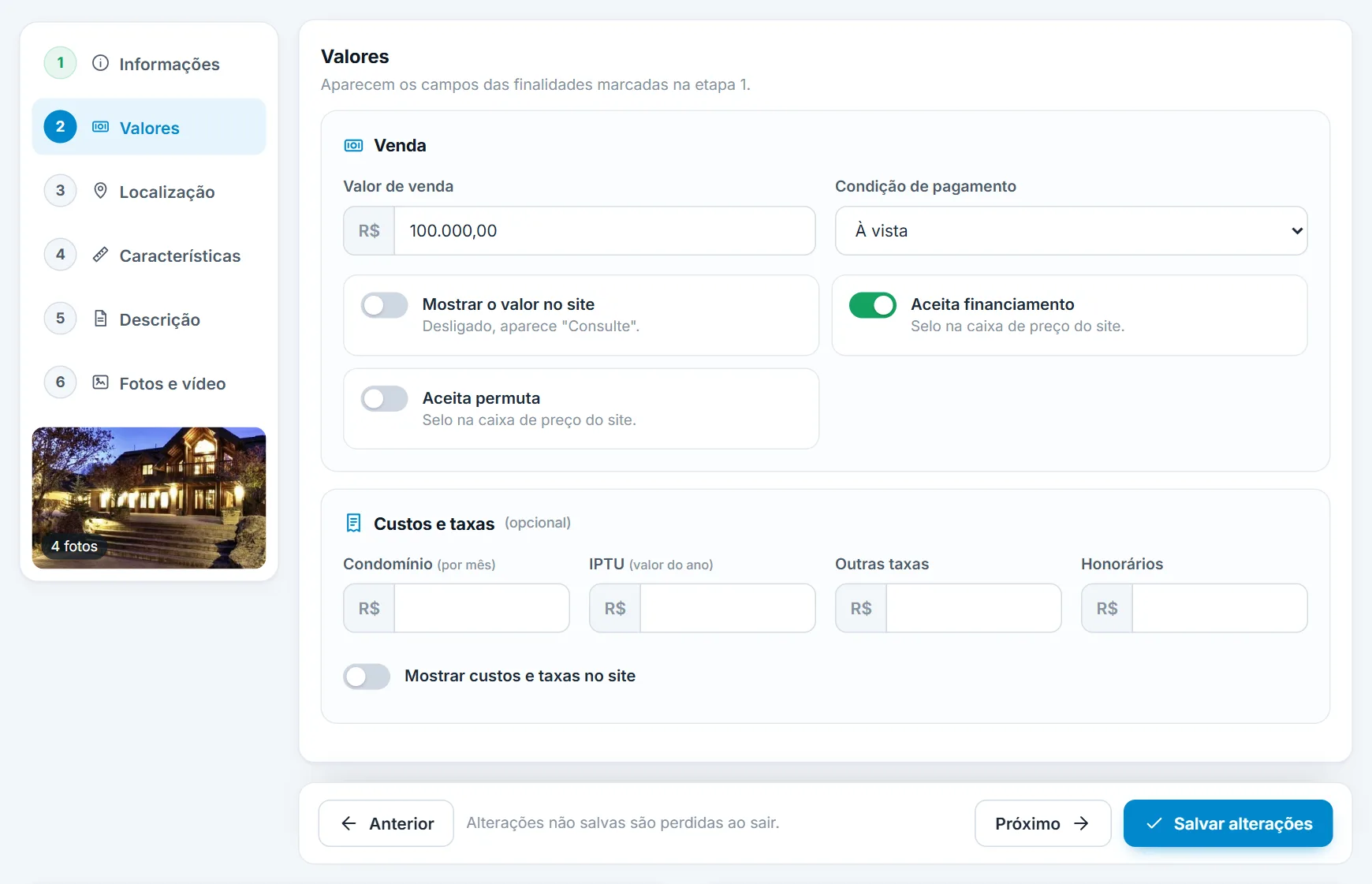 Alterando o valor de venda