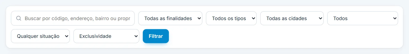 Filtros de situação e exclusividade