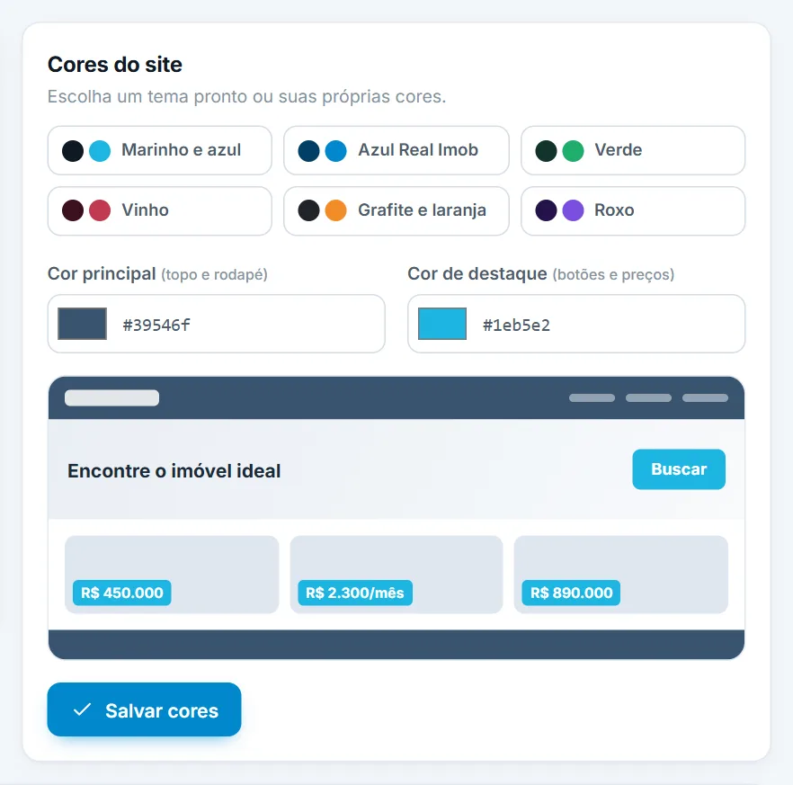 Cartão das cores do site
