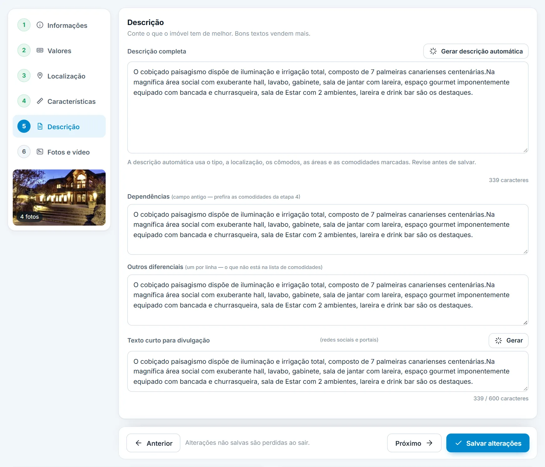 Etapa Descrição, onde a nota melhora